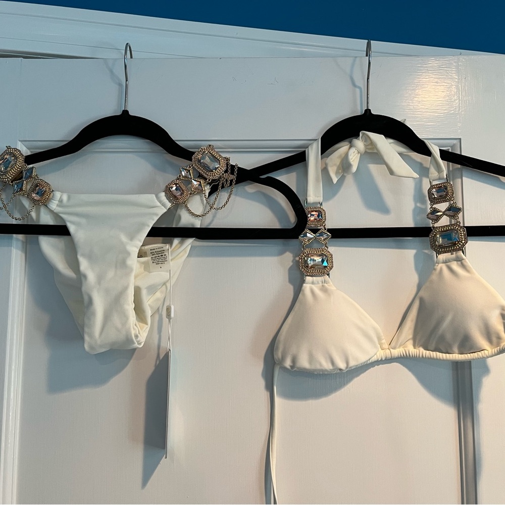Beach Bunny Jazmine bikini with rhinestone embellished details.